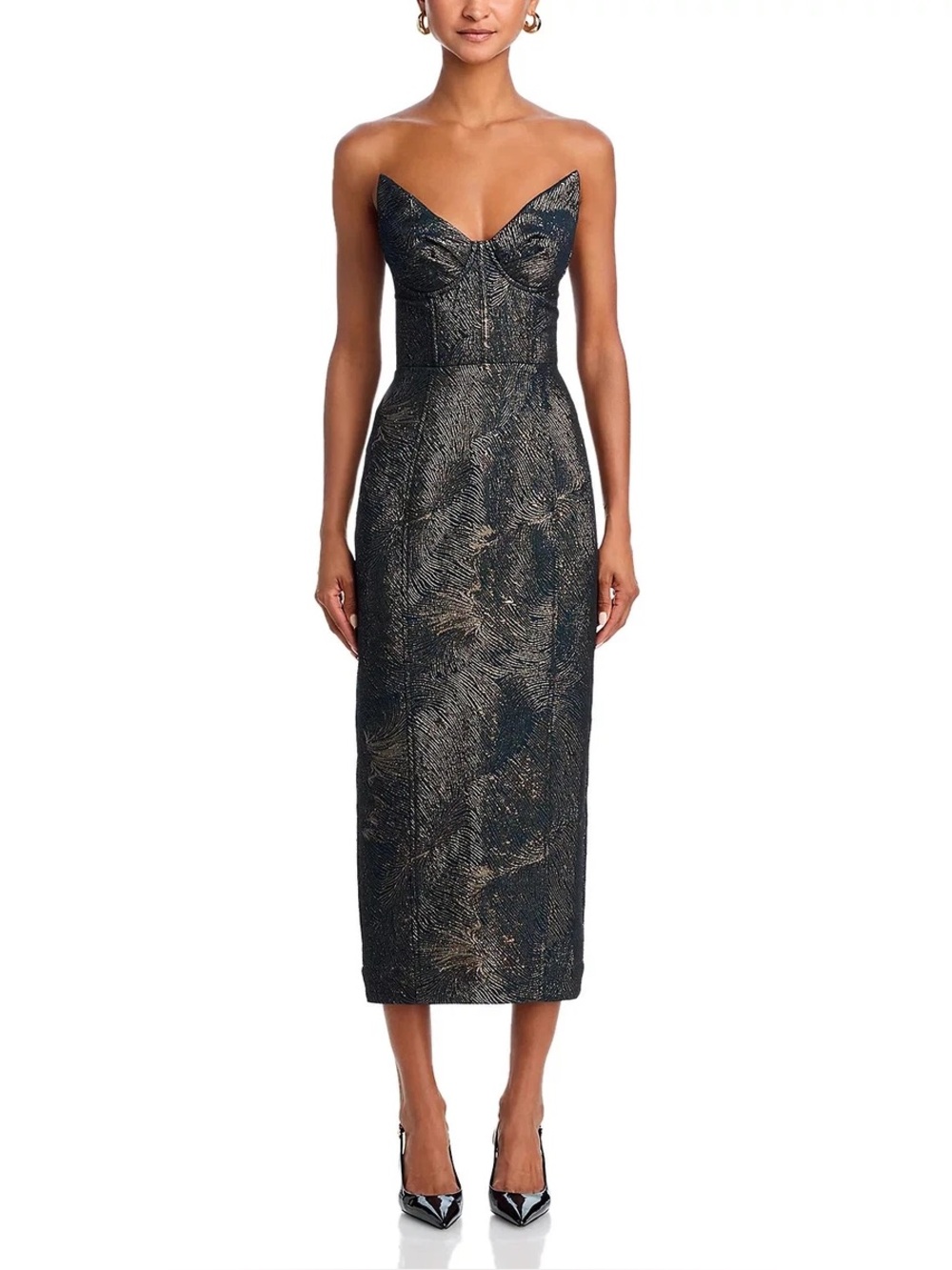 Aqua x Wicked Emerald Gold Swirl Jacquard Corset Midi Gown (Style L107712)